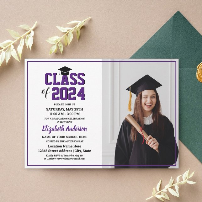 Invitación Graduación de foto de graduado de Royal Purple min (Subido por el creador)