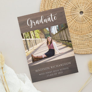 Invitación Graduación de foto de grano de madera rústica pres