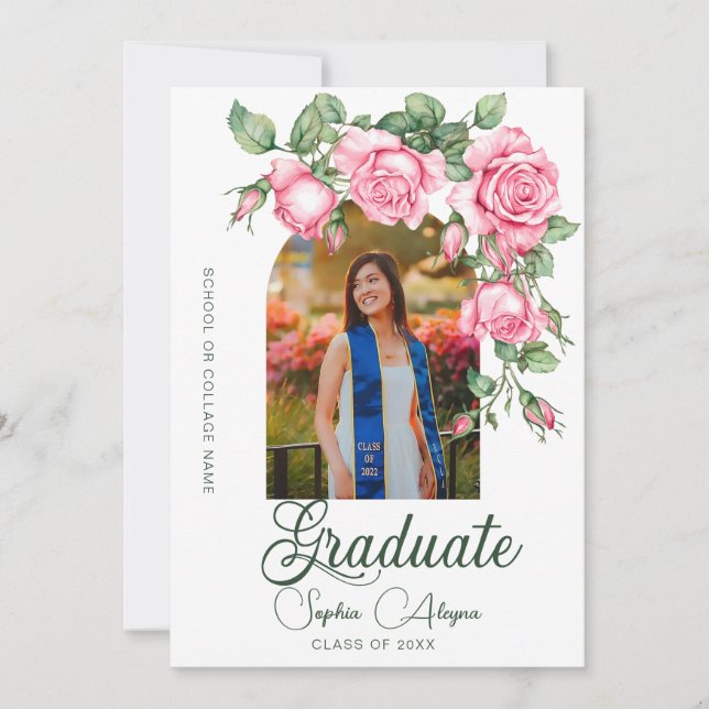 Invitación Graduación de foto de jardín de flores Rosa clásic (Anverso)