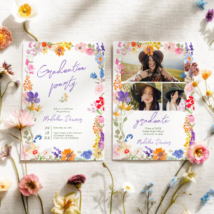 Invitación Graduación de Foto de Jardinera Brillante y Salvaj