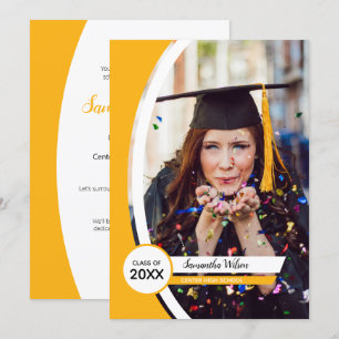 Invitación Graduación de foto de marco curvado amarillo