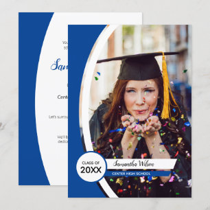 Invitación Graduación de foto de marco curvo azul