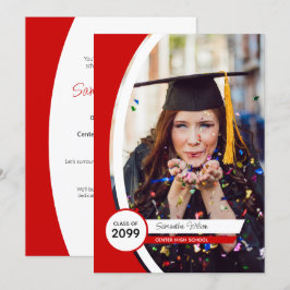 Invitación Graduación de foto de marco curvo rojo