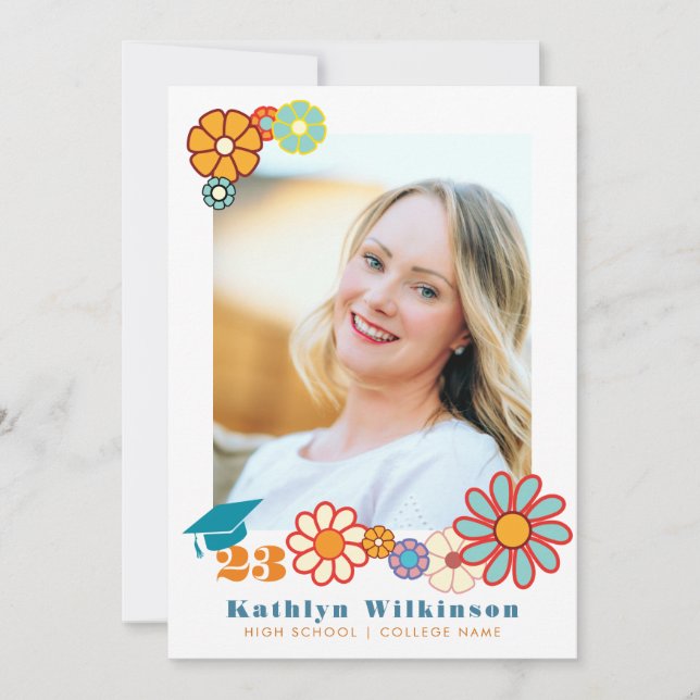 Invitación Graduación de foto de Moda de guión elegante de fl (Anverso)