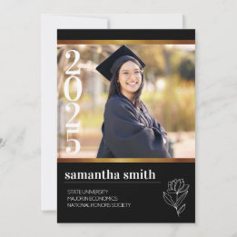 Invitación Graduación de Foto de Oro Negro Moderno