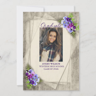 Invitación Graduación de foto de pansia floral rústica