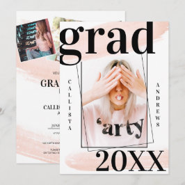 Invitación Graduación de foto de pincel de color rosa coral