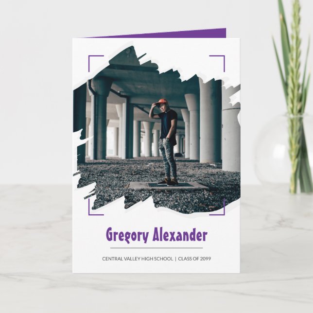 Invitación Graduación de foto de pincel de edugie púrpura (Anverso)