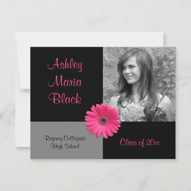 Invitación Graduación De Foto De Pink Gerbera Daisy Funky (Anverso)