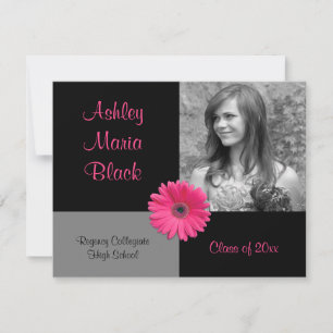 Invitación Graduación De Foto De Pink Gerbera Daisy Funky
