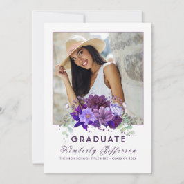 Invitación Graduación de foto de platillos con violeta púrpur
