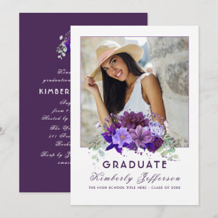 Invitación Graduación de foto de platillos con violeta púrpur