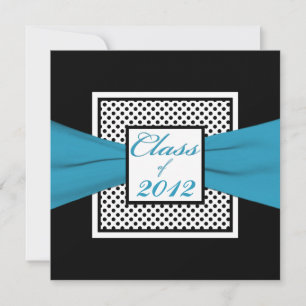 Invitación Graduación de foto de punto de polka blanco azul