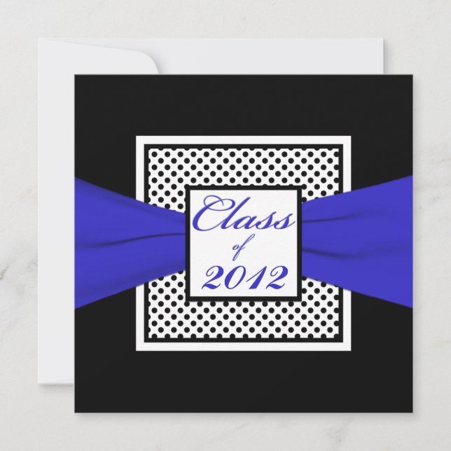 Invitación Graduación de foto de punto de polka blanco azul c (Anverso)