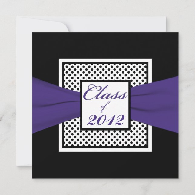 Invitación Graduación de foto de punto de polka blanco morado (Anverso)