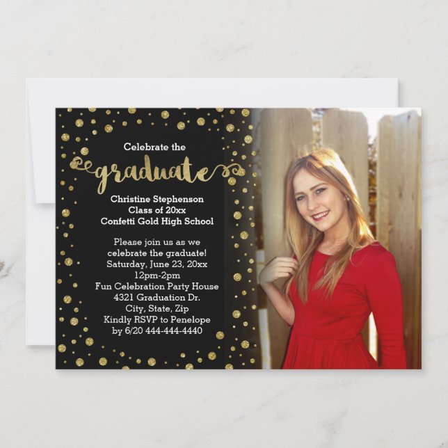 Invitación Graduación de foto de Purpurina Cute Faux Gold (Anverso)
