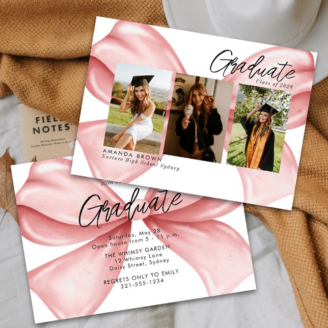 Invitación Graduación de foto de tres puntos rosados 2025 (Subido por el creador)