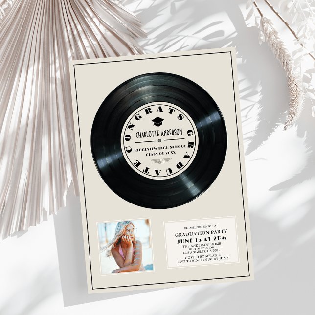 Invitación Graduación de foto de Vinyl Record Tan Plaque (Subido por el creador)
