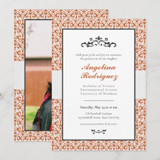 Invitación Graduación de foto del patrón de Damasco de Naranj