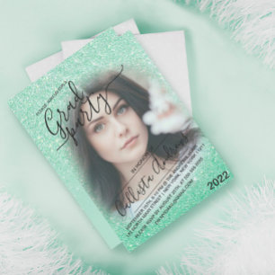 Invitación Graduación De Foto Del Purpurina De Mint Green Spa