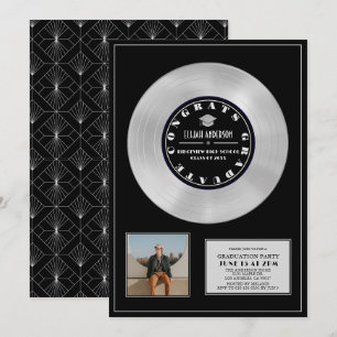Invitación Graduación de foto en placa platinum Disk Vinyl Bl