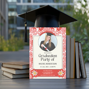 Invitación Graduación de Foto Floral Retro Groovy Hippie
