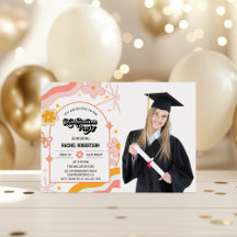 Graduación de Foto Floral Retro Groovy Hippie