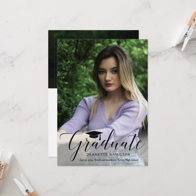 Invitación Graduación de foto frontal/posterior de guión de t (Anverso/Reverso In Situ)