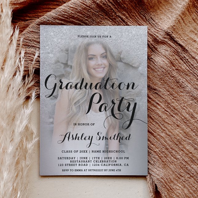 Invitación Graduación de foto metálica oscura purpurina plate (Subido por el creador)