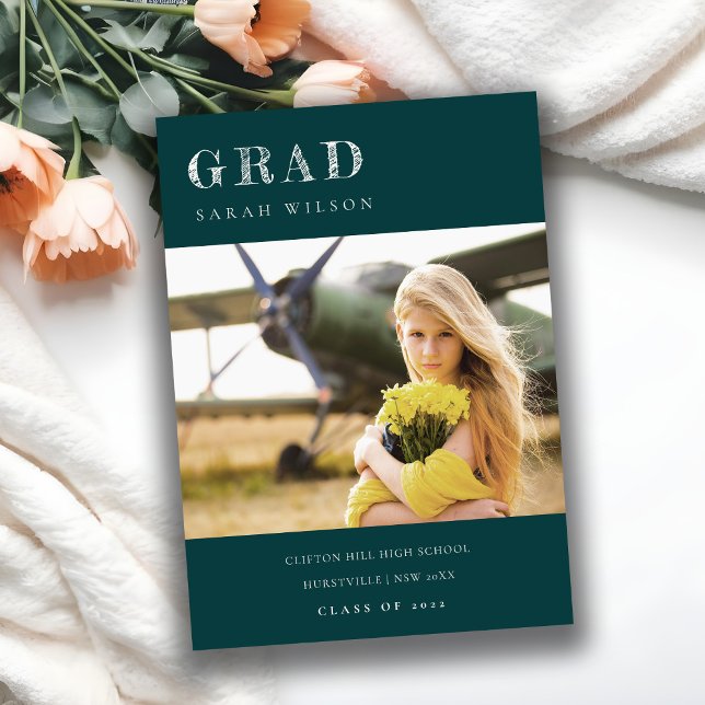 Invitación Graduación de foto mínima de limpieza verde de bot (Subido por el creador)