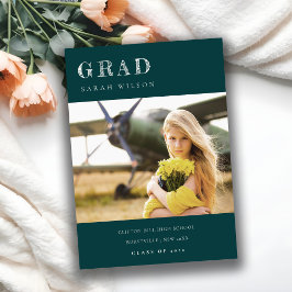 Invitación Graduación de foto mínima de limpieza verde de bot