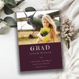 Invitación Graduación de foto mínima limpia en Borgoña
