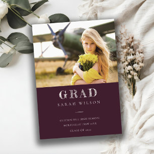 Invitación Graduación de foto mínima limpia en Borgoña