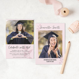 Invitación Graduación de foto Minimalista rosa
