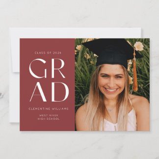 Invitación Graduación de Foto Moderna de Garnet Grad Block