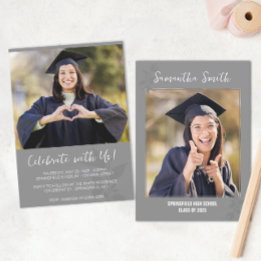 Invitación Graduación de foto moderna gris