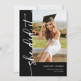 Invitación Graduación de foto moderna que ella hizo Negra