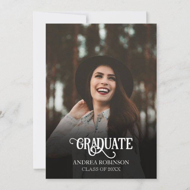 Invitación Graduación de foto negra (Anverso)
