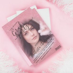 Invitación Graduación de Foto Ombre, Purpurina De Faux Rosado