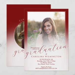 Invitación Graduación de Foto Ombre Rojo Oscuro de Guión Mode