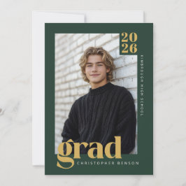 Invitación Graduación de Foto Oro Verde Bosque Moderno