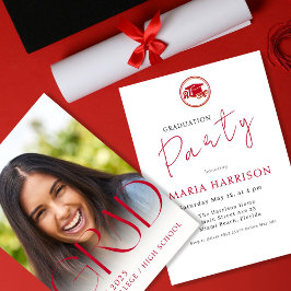 Invitación Graduación de foto personalizado roja por invitaci