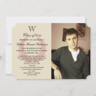 Invitación Graduación de foto roja monograma inicial