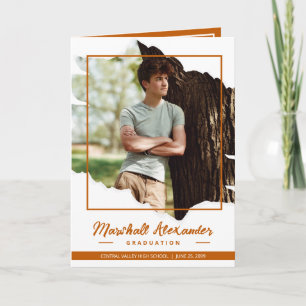 Invitación Graduación de Foto Rota Abstracta con Naranja Quem