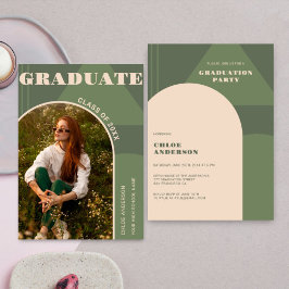 Invitación Graduación de foto verde de Retro Arch Sage
