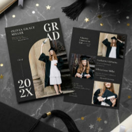 Invitación Graduación de Foto y Collage de Arco Negro Moderno