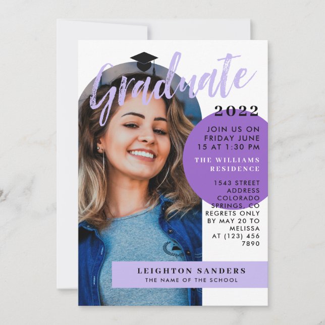 Invitación Graduación de fotografía Black Purple Retro Arch (Anverso)