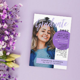 Invitación Graduación de fotografía Black Purple Retro Arch