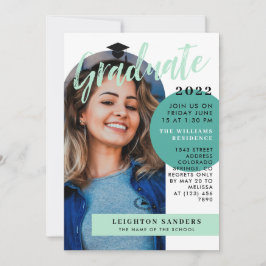 Invitación Graduación de fotografía de arco retro Verde azula