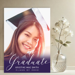 Invitación Graduación de fotografía de caligrafía blanca púrp
